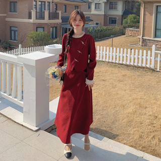 Váy Nữ Dài Hai Chiếc Giả Cổ Điển Kiểu Trung Quốc Mới Váy Liền Thắt Eo Thanh Lịch Thời Trang Cao Cấp Mẫu Mới Mùa Thu Đông