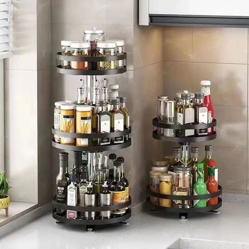Hot Sale#Rotatable Seasoning Rack Kitchen Seasoning Rack Table Top Household Corner Soy Sauce Bottle