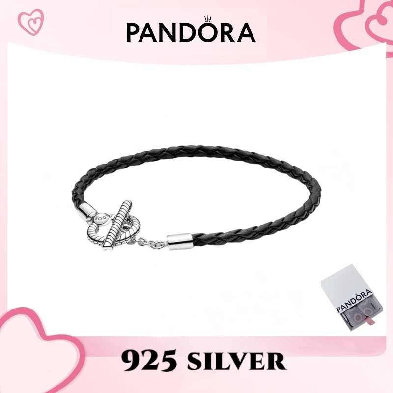 Chính hãng 100% PANDORA Authentic S925 Bạc Nguyên Chất Trang Sức Vòng Tay Pandora Khoảnh Khắc Bện Da