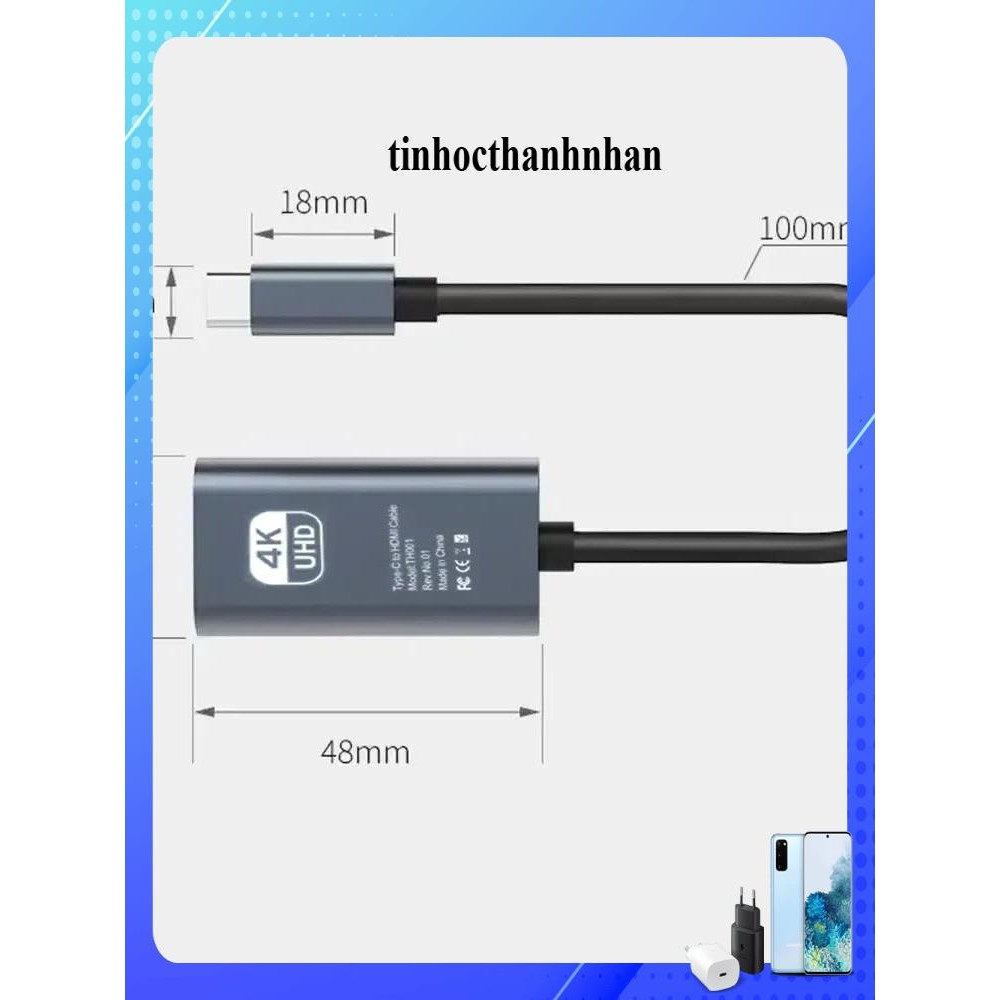 Cáp chuyển Type C sang HDMI(Type C to HDTV Adaptor) 4K 60Hz 30Hz gắn từ máy tính cổng C ...sang màn 