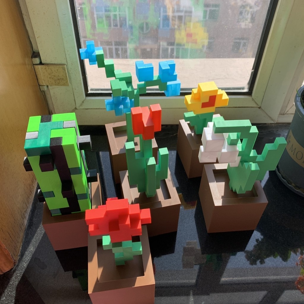 Minecraft Hàng Hóa Pixel Hoa Chậu Cây Hình Bàn Làm Việc Trang Trí Phòng Trang Trí