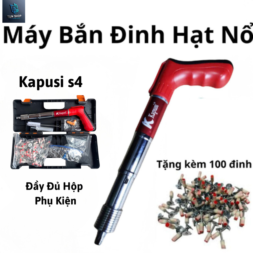 Máy bắn đinh Kapusi S4 loại xịn,chất liệu thép chống rỉ,hộp đầy đủ phụ kiện tặng kèm 100 đinh