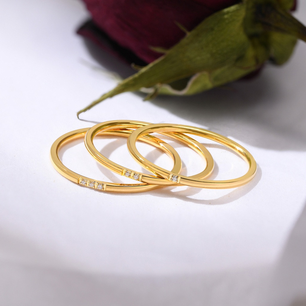 Phiên Bản Hàn Quốc Phong Cách Mới Siêu Mịn Kẻ Sọc Zircon Nghiền Kim Cương Nhẫn Thép Titan Nữ Cao Cấp Cảm Giác Thoáng Mát Phong Cách Mạ Đơn Giản Nhẫn 18K Quà Tặng Ai