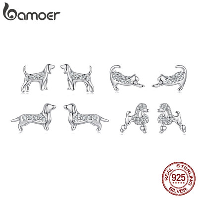 Bamoer 925 Sterling Sliver Bông Tai Chó Mèo Thiết Kế Thú Cưng Trang Sức Quà Tặng Cho Nữ