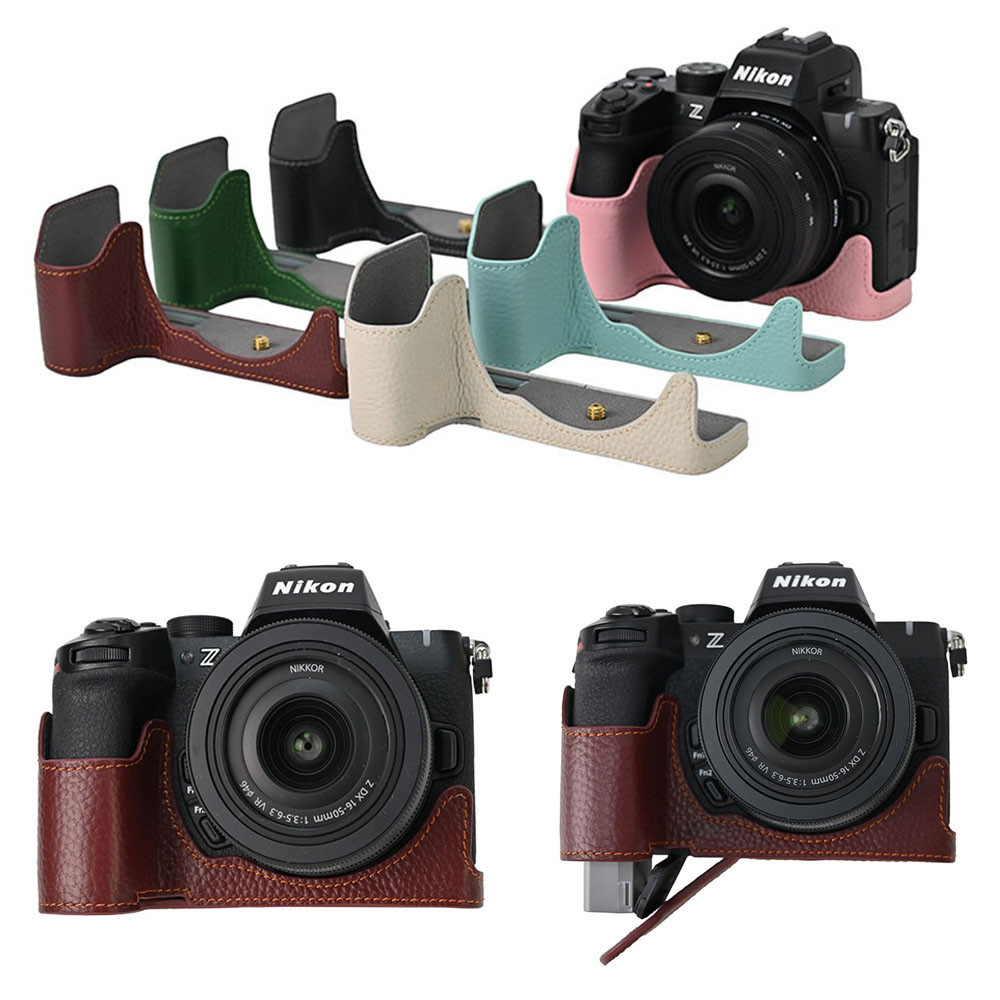 Ốp lưng nửa máy ảnh bằng da thật cho Nikon Z50II Z50 II Vỏ từ tính mở đáy