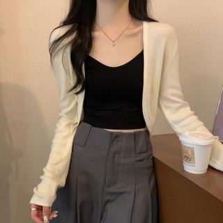Áo choàng không tay kiểu Pháp mùa hè phối cùng váy hai dây áo mặc ngoài Áo Khoác Cardigan chống nắng dệt kim loại mỏng lụa lạnh nữ I2DO
