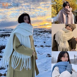  Marbit Thu Đông Mới Màu Trơn Khăn Nữ Cao Cấp Mùa Đông Ấm Khăn Dày Len Dệt Kim Dày sel Khăn Choàng Mới 