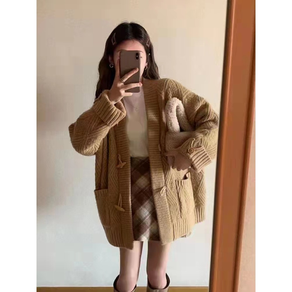 Áo cardigan Áo len giáng sinh tết đỏ màu Đỏ Mùa thu mới dệt kim mùa thu và mùa đông | BigBuy360 - bigbuy360.vn