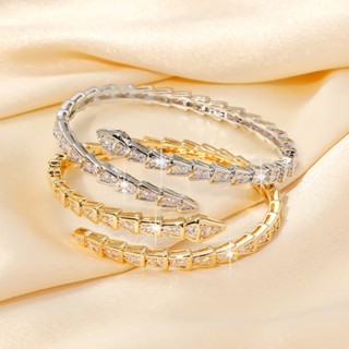 Nhẫn / Vòng tay nữ bằng thép titan hình con rắn siêu Flash ba chiều màu trơn tinh tế