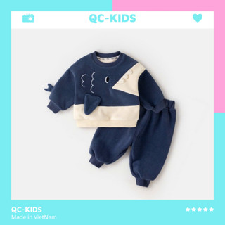 Bộ quần áo nỉ bông bé trai bé gái chất liệu nỉ tàu họa tiết cá mập cho bé 8-18kg