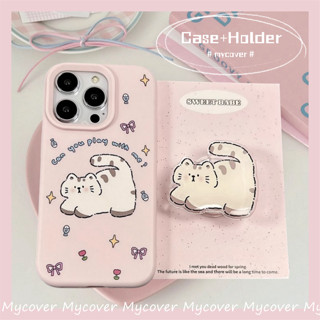 Ốp lưng có giá đỡ điện thoại Vỏ mèo mũm mĩm dễ thương cho iPhone 11 15 16 14 12 13 Pro Max Jelly Cat Hàn Quốc nơ hoa dễ thương Vỏ điện thoại màu hồng Ins cho iPhone 7Plus X XR Xs Max Matte Cover