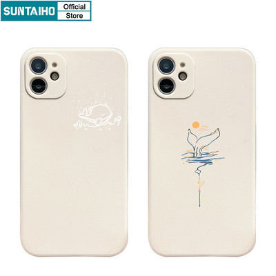 Suntaiho Ngộ nghĩnh Vỏ Độc Đáo Hoạt Hình Cá Voi Họa Tiết Mặt Trời Ốp lưng Iphone 16 15 14 13 12 11 Pro Max IP 7 8 Plus Iphon X Xs XR Xs Max Silicon Mềm Cao Cấp Chống Sốc Ốp Lưng