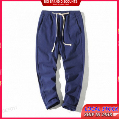 Men's Pants Cotton Plain Trousers Casual Pant
