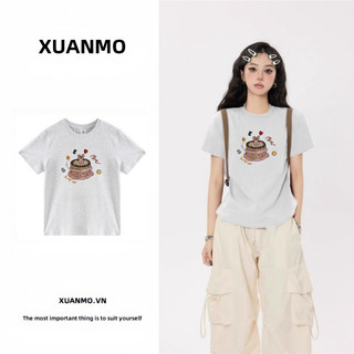 XUANMO Local brand Áo baby tee Áo Thun ôm body Áo y2k 100% cotton ((Cotton nguyên chất 40 Đếm chải chặt 210g có co giãn) Áo thun ngắn tay in hình phía trước chất lượng trực tiếp dành cho nữ