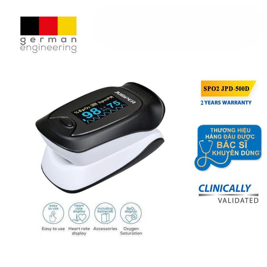 Máy Đo Nồng Độ Oxy Trong Máu Và Nhịp Tim SPO2 JUMPER JPD-500D | Thương Hiệu Đức -C Nhận FDA Hoa Kỳ