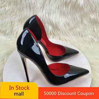 2023 Phiên Bản Nâng Cấp Lót Đỏ Giày Cao Gót Hơi Nông Miệng Bên Rỗng Mũi Nhọn Đế Đỏ 10cm Bằng Sáng Chế Da Rỗng Giày Đơn