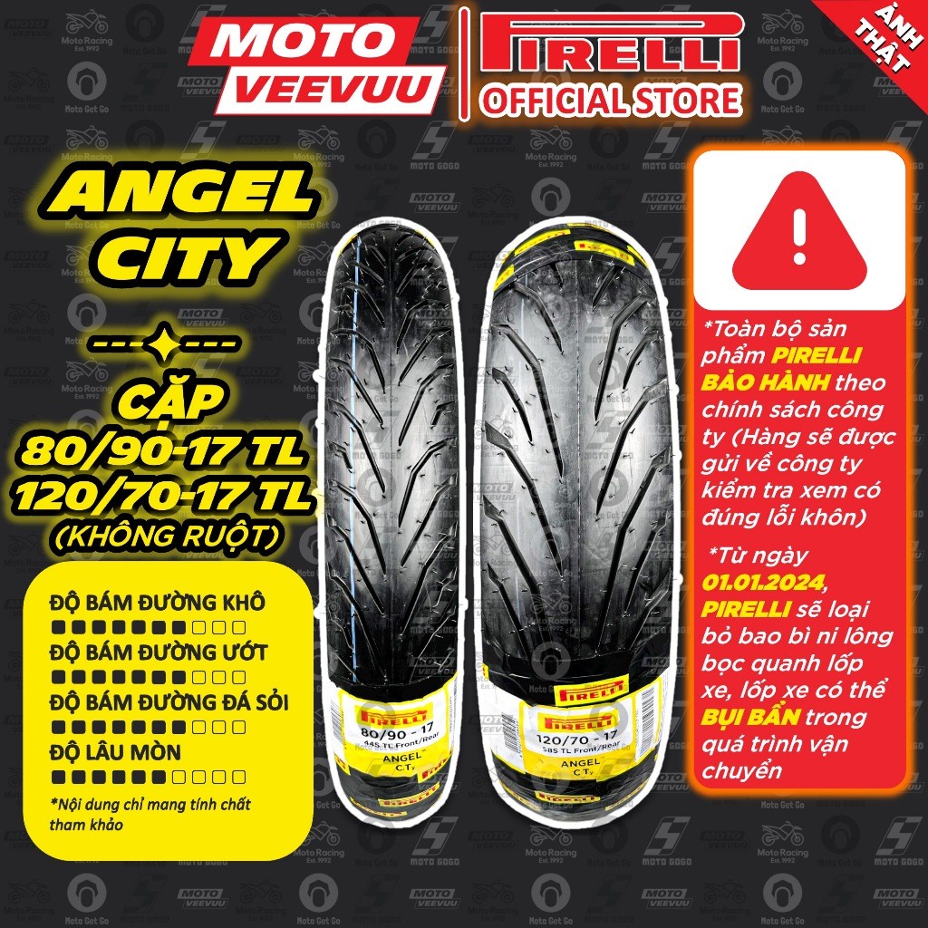 [MTVV] CẶP VỎ LỐP xe máy PIRELLI Angel City 80/90-17 & 120/70-17 Sirius Exciter 150 Exciter 135  Win