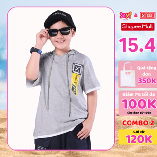 Áo thun ngắn tay có mũ form oversize cho bé trai YF từ 18-55 KG, chất vải 100% cotton TAY056-4