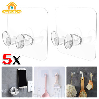 [Trang chủ] Bộ 5 móc treo tường trong suốt - Dụng cụ sắp xếp dây tự dính dung tích 5kg, sử dụng nhiều mặt cho nhà bếp / phòng tắm / xưởng