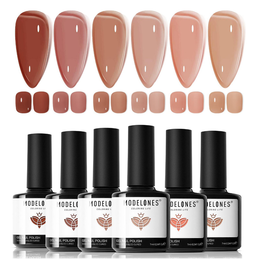 Modelones Gel Nail Polish Set 6 màu Jelly Gel Nail Polish Nude Neutral Nâu Ngâm Nail Polish Set
