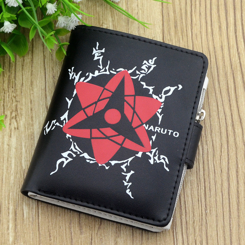 Ví PU màu đen của Naruto Sasuke Itachi Ví gấp ngắn nhiều khe đựng thẻ