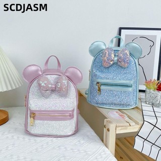 SCDJASM Trẻ Em Schoolbag, Ba Lô Trẻ Em Sequin Sáng Bóng Hoạt Hình, Tai Chuột Nơ Thời Trang Có Thể Điều Chỉnh Túi Đi Học Bé Trai Bé Gái