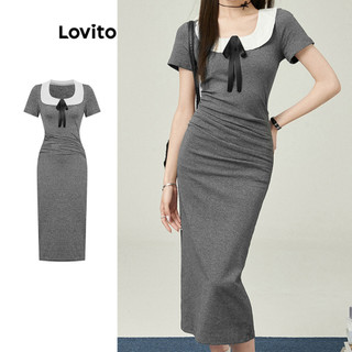 Đầm nữ Lovito xếp ly ghép nối màu sắc buộc phía trước màu trơn Preppy L98AD112