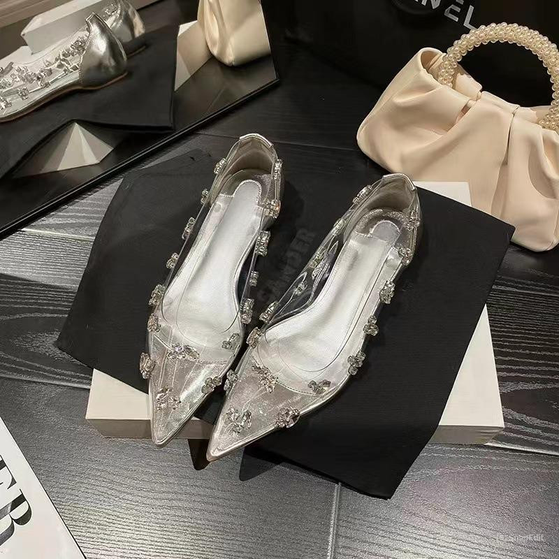 Giày cao gót quai trong NcStore Mika đính đá, giày bệt nữ đính đá 1 phân mã U99