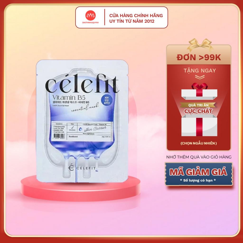 Mặt nạ phục hồi, dưỡng ẩm da Celefit Essential Mask Vitamin B5 23g - mask giấy làm dịu da chính hãng