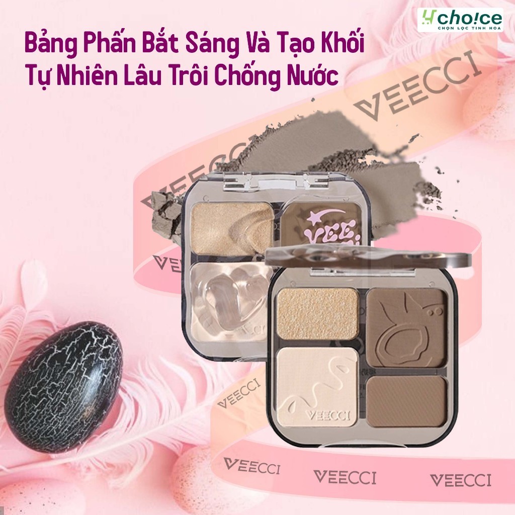 Bảng phấn bắt sáng và tạo khối VEECCI trang điểm tự nhiên lâu trôi chống nước 9g