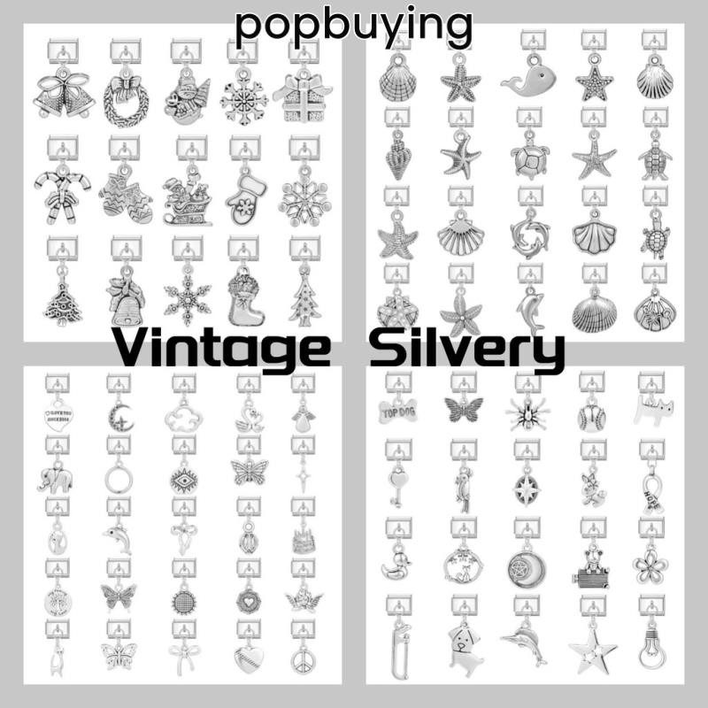 100 Chiếc Bạc Mặt Dây Chuyền Quyến Rũ Ý Vòng Tay Quyến Rũ Liên Kết Phù Hợp Với 9 Mm Mô Đun Vòng Tay Thép Không Gỉ Trang Sức DIY Làm