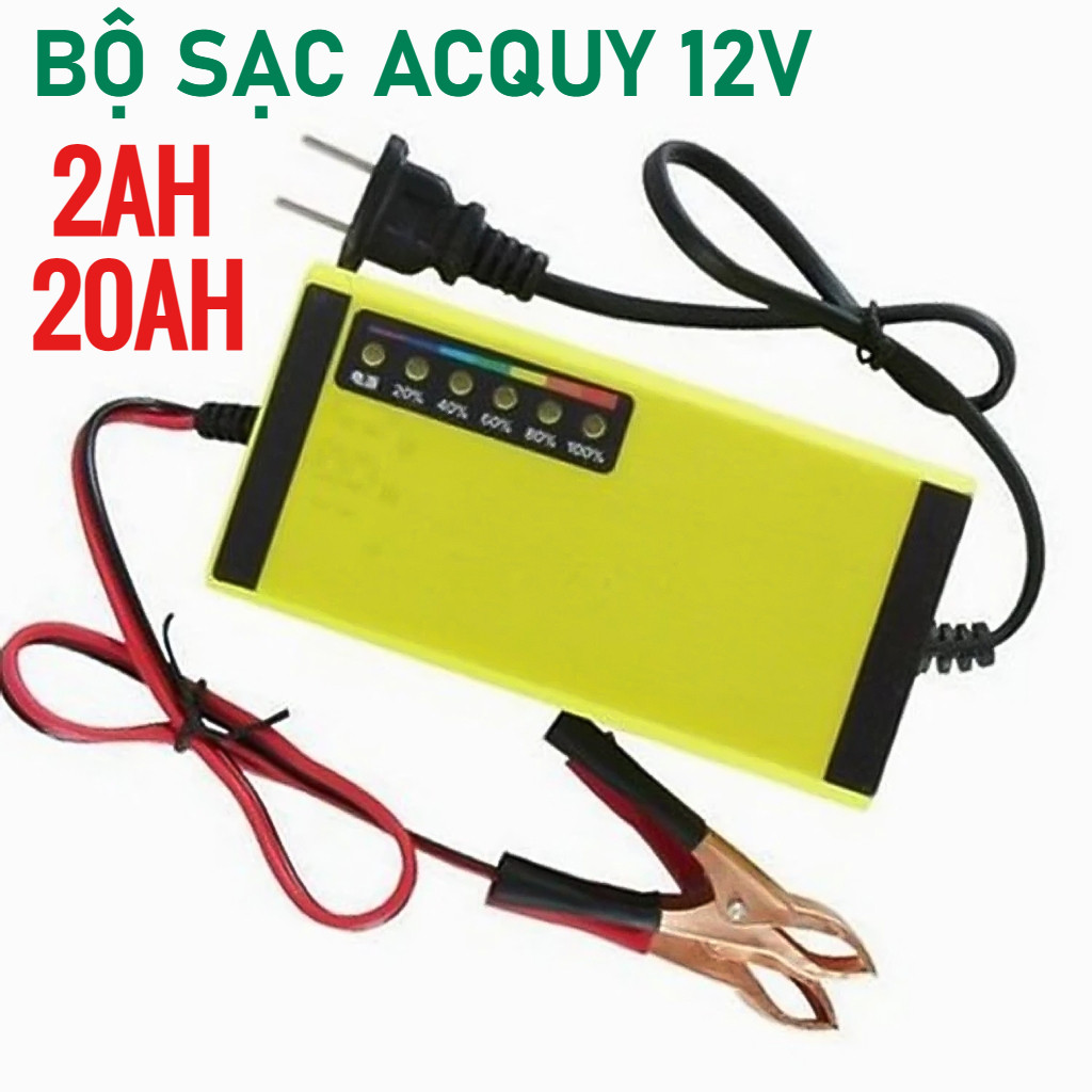 Sạc acquy 12V 2A tự động ngắt có đèn led báo đầy. Bộ sạc bình acquy xe máy, acquy ô tô LK247