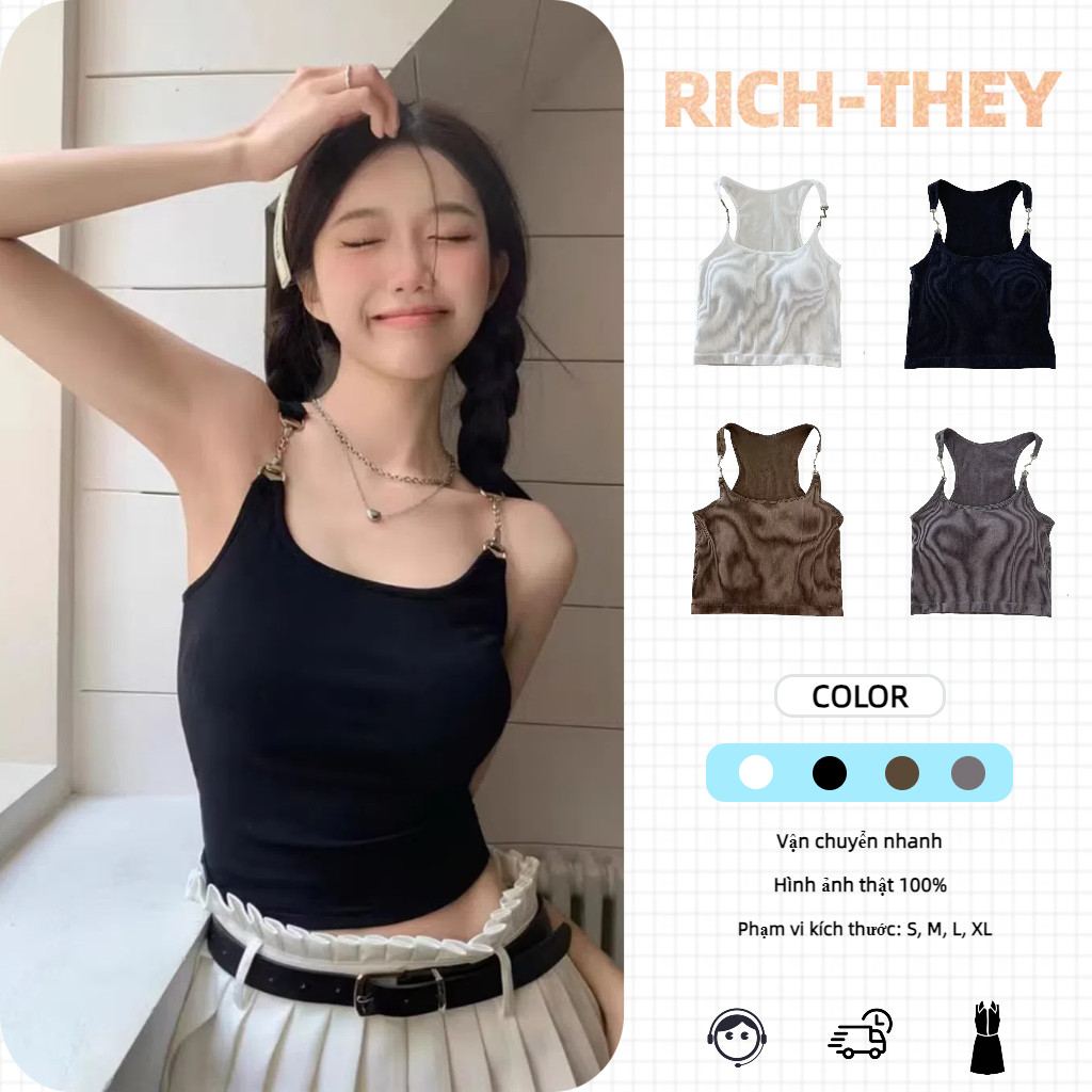 RICH-THEY Áo Yếm Ngắn Thời Trang Mùa Hè Mới (có Đệm Ngực)-V029