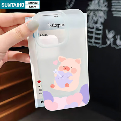 Suntaiho Sweet Cute Pig Love Theo Chủ Đề Ốp Điện Thoại TPU Clear Matte Mềm Cao Cấp Chống Sốc Cho iPhone 11 12 13 14 15 16 Pro max IP 7 8 Plus Iphon X Xs XR Xs max