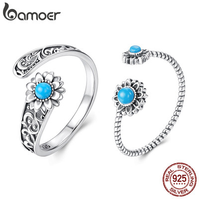 Bamoer Bạc 925 Có Thể Điều Chỉnh Nhẫn Hoa Hướng Dương Ngọc Thiết Kế Trang Sức Nữ Quà Tặng