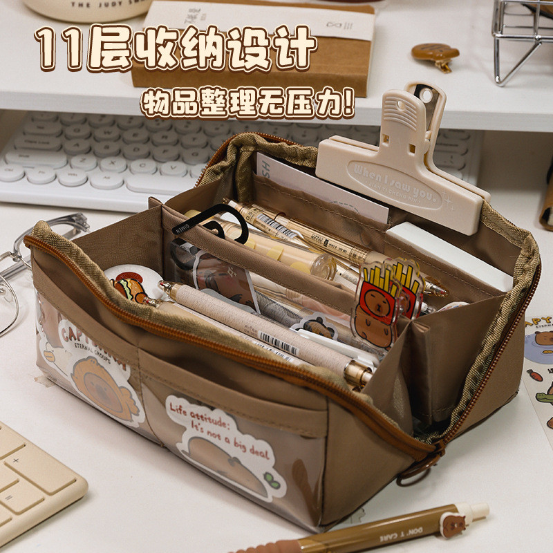 [7 Màu] Túi Đựng Bút Vải Poly 2 Mặt Trong Suốt Sức Chứa Lớn Tiện Dụng