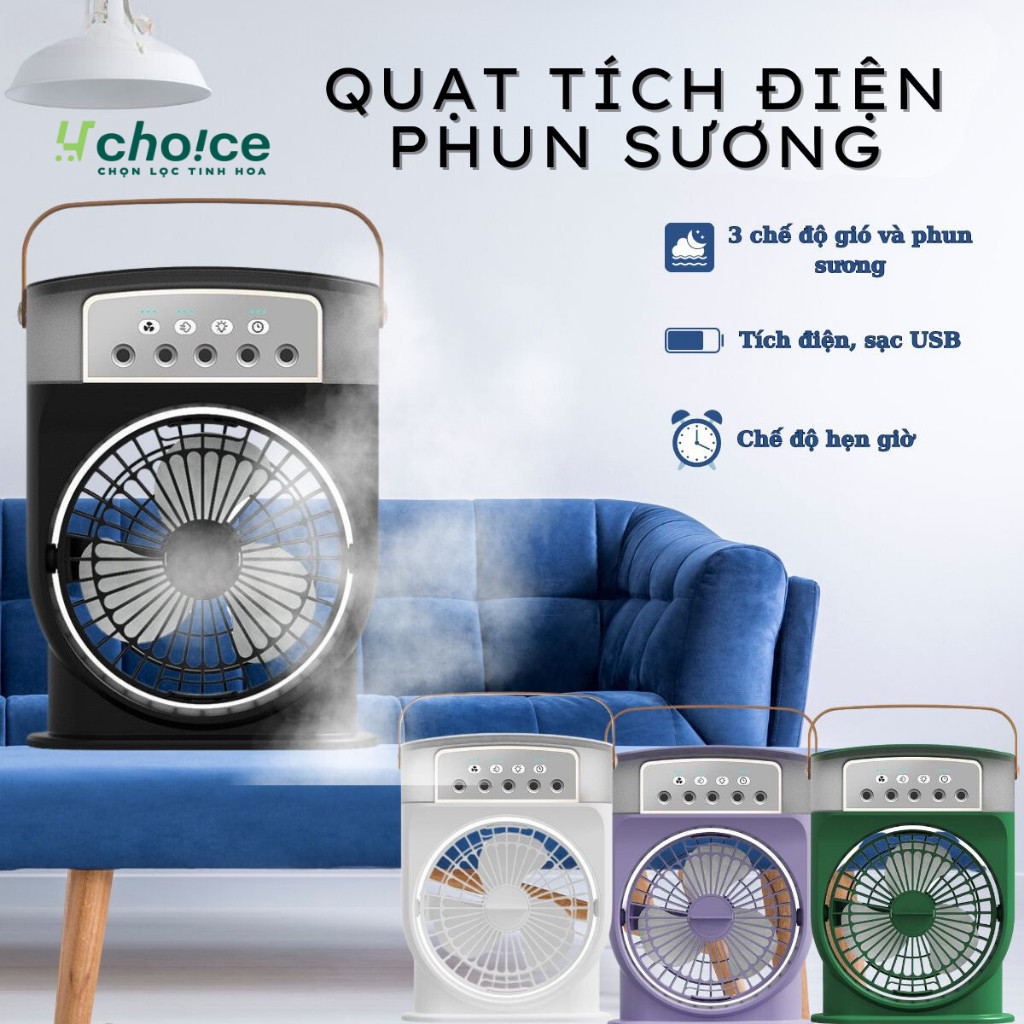 Quạt tích điện mini hơi nước phun sương để bàn có đèn ngủ oudalang 600ml, quạt điều hòa không khí làm mát 3 chế độ gió.