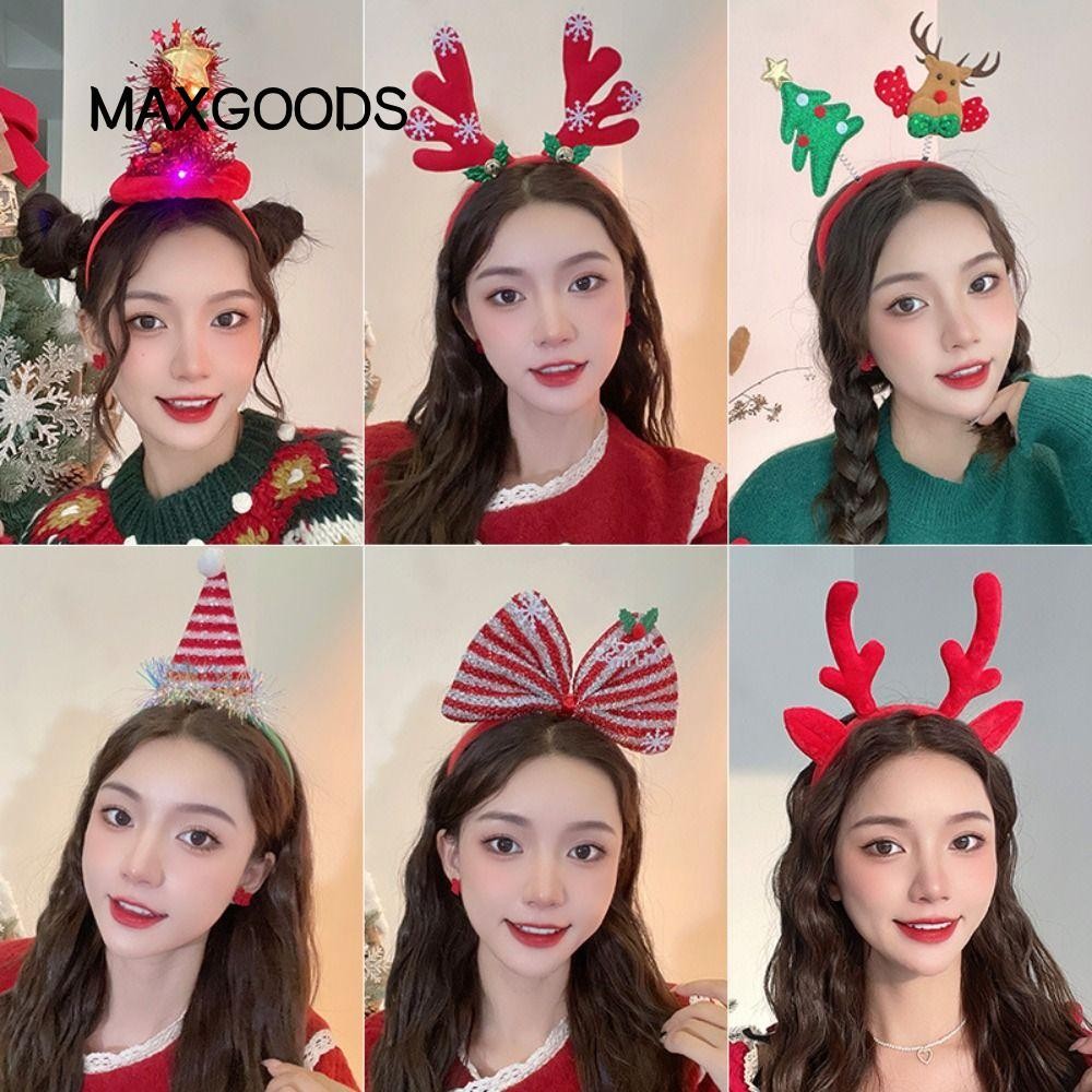 Maxgoods Xmas Tree Hair Loop, Deer Ear Cartoon Christmas Headband, Kẹp Tóc Dễ Thương Santa Hat Fluff