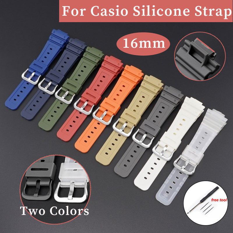 Dây đeo đồng hồ silicon đầy màu sắc 16mm cho Casio DW-5600 DW-6900 GA-2100 Dây đeo đồng hồ chống nướ