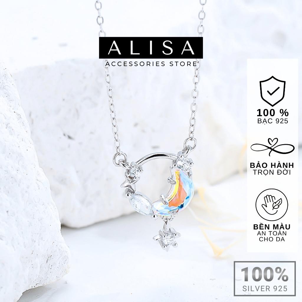 Dây Chuyền BẠC 925 Mặt Trăng Đính Đá Xanh Vòng Cổ Đá Moonstone Sao Băng Rơi 1118 I7