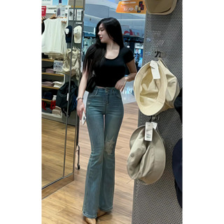 Quần Jean Ống Loe Cạp Cao Dáng Dài Sang Chảnh Cho Nữ phối rách gối cá tính trẻ trung chất jean co giãn nhẹ nhàng