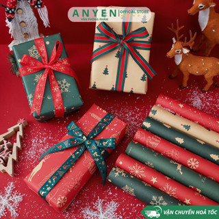  Giấy báo kraft gói quà Noel Giáng Sinh vintage bọc quà màu nâu Hàn Quốc nhám xi măng khổ lớn 