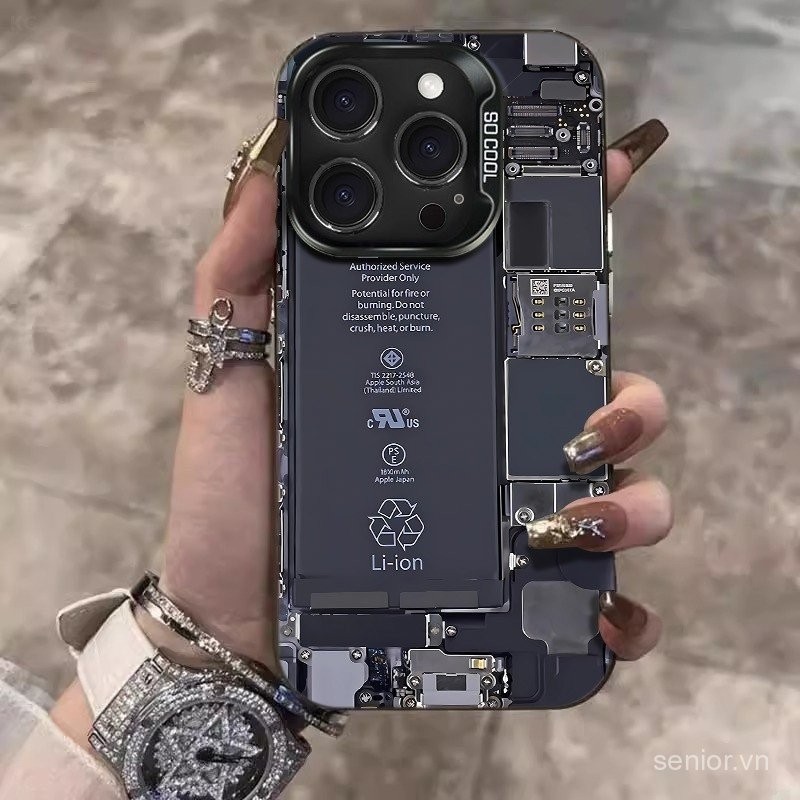 Ốp điện thoại thời trang họa tiết pin tương thích với iPhone 11 Pro Max/XR/8 Plus/XS Max/14 Plus/12 