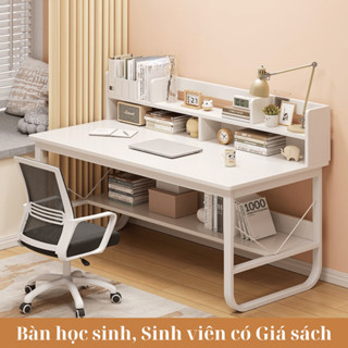 Bàn học, Bàn làm việc kệ gỗ, bàn học sinh nhỏ có kệ sách để bàn, chân sắt sơn tĩnh điện 2 lớp, mặt bàn gỗ mdf 15mm