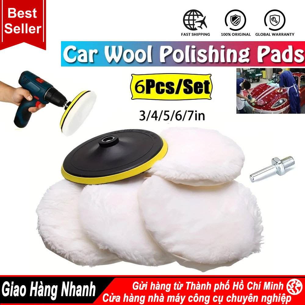 Bộ đánh bóng công nghiệp 6 mảnh Miếng đánh bóng Xe sáp bọt biển Đĩa len Bánh xe ô tô Chăm sóc sơn Tiện ích ô tô