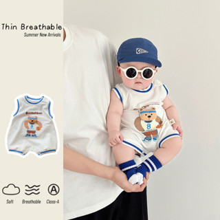 Bé Mùa Hè Quần Áo Mới Bé Trai Và Bé Gái Cotton Mỏng Không Tay Body 0-24 Tháng Cho Bé Thoải Mái Và Thoáng Khí Siêu Dễ Thương Hoạt Hình Gấu Phong Cách Thể Thao Áo Liền Quần
