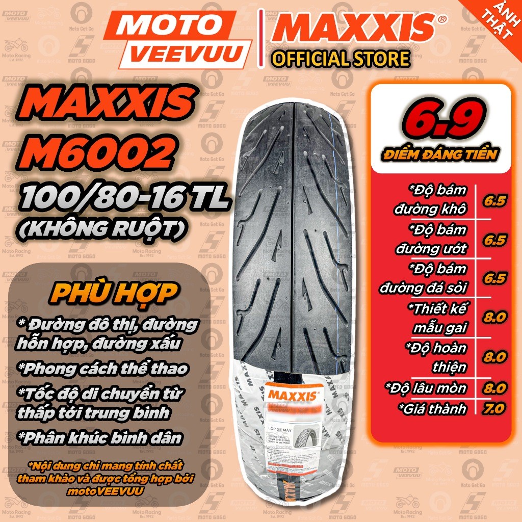 [MTVV] Vỏ lốp xe máy MAXXIS M 6002 100/80-16 TL<END>