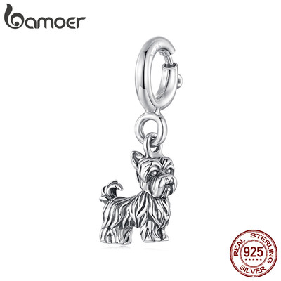 Bamoer 925 Sterling Sliver Charm Yorkshire Terrier Mề đay Mặt dây chuyền DIY cho Vòng tay Quà tặng cho Nữ