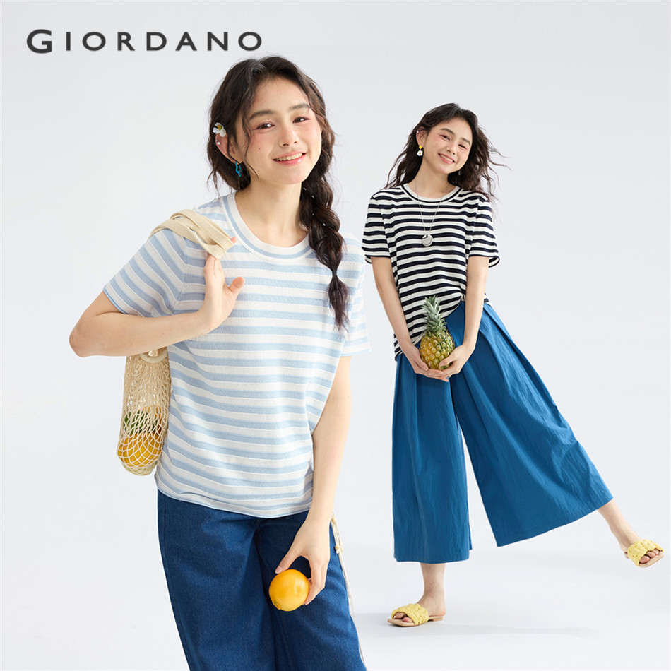 GIORDANO WOMEN Lightweight stripe short sleeve sweater 18355605