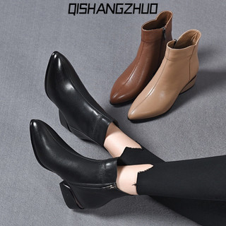 QISHANGZHUO giày nữ boot nữ bột Thời trang trăm mốt  Đế chống trơn trượt Phối hợp dễ dàng Lịch lãm Phong cách đơn giản FMT23A0R7W 43Z241026